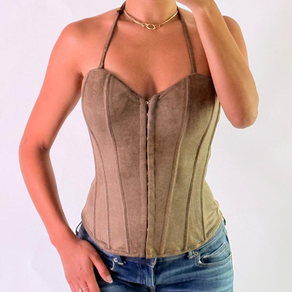Green Faux Suede Corset